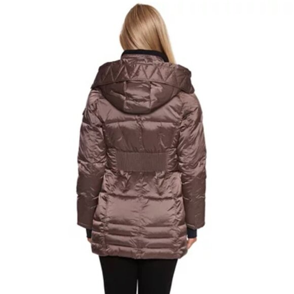 New HALITECH Down Filled Quilted Taupe Hooded Jacket XXL - Picture 3 of 15